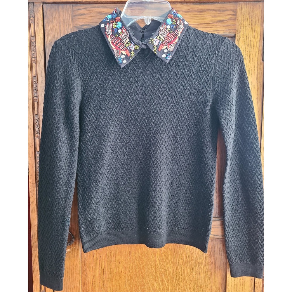 Alice + Olivia Brooke Bird Sweater Embellished Beaded Removable Collar XS